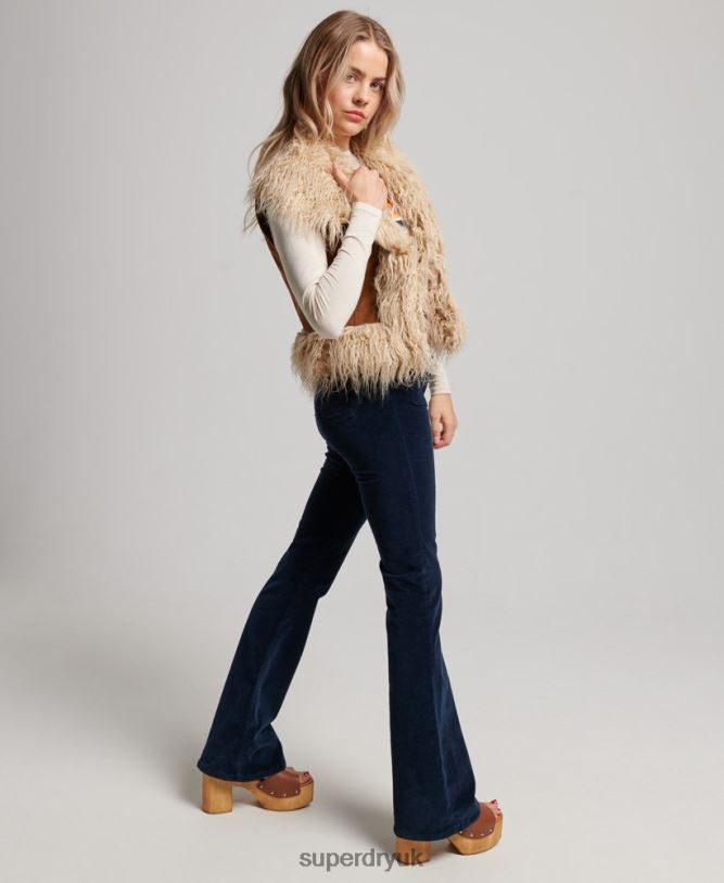 Faux Fur Lined Afghan Cropped Gilet Women Brown Clothing Superdry 66N8N3553