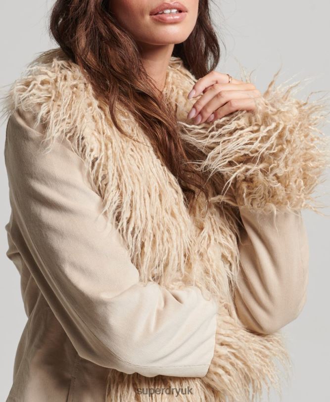 Faux Fur Lined Longline Afghan Coat Women Brown Clothing Superdry 66N8N3824