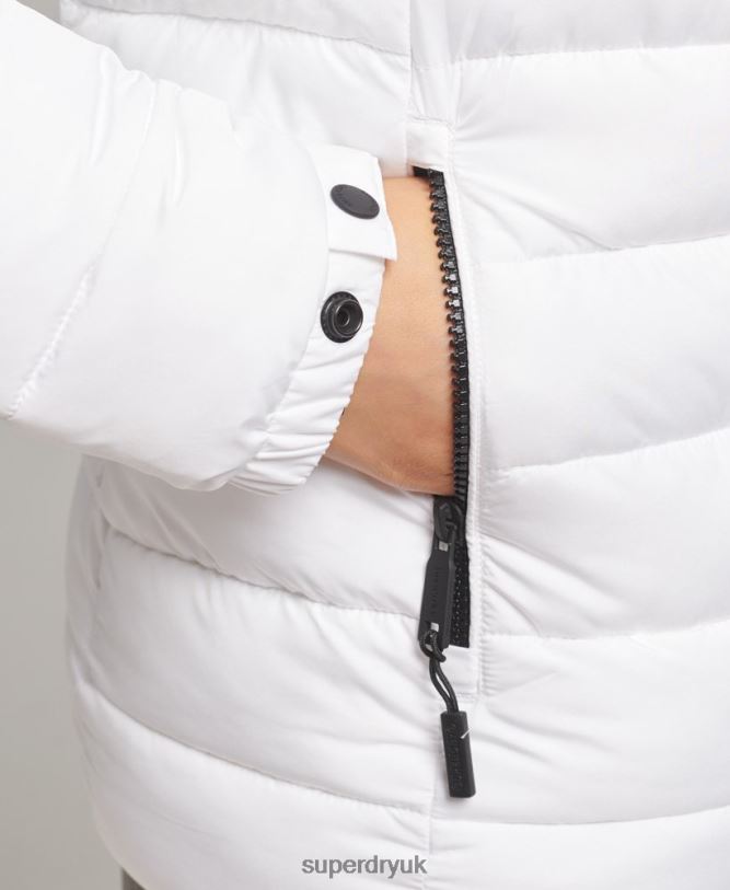 Faux Fur Short Hooded Puffer Jacket Women White Clothing Superdry 66N8N3669