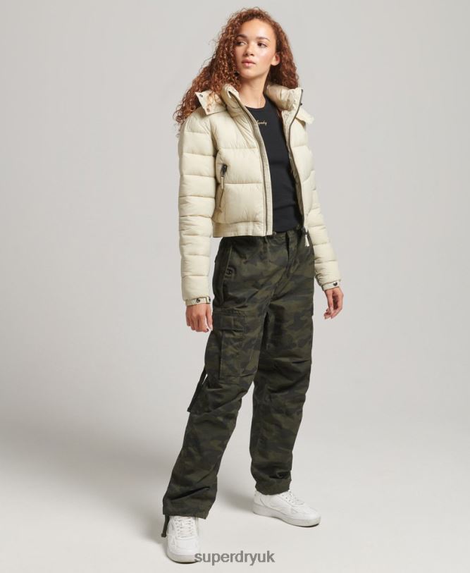 Fuji Cropped Hooded Jacket Women Beige Clothing Superdry 66N8N3804