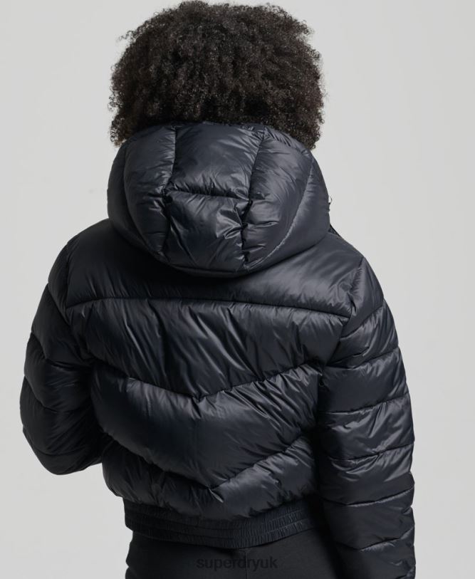 Fuji Cropped Hooded Jacket Women Black Clothing Superdry 66N8N3826