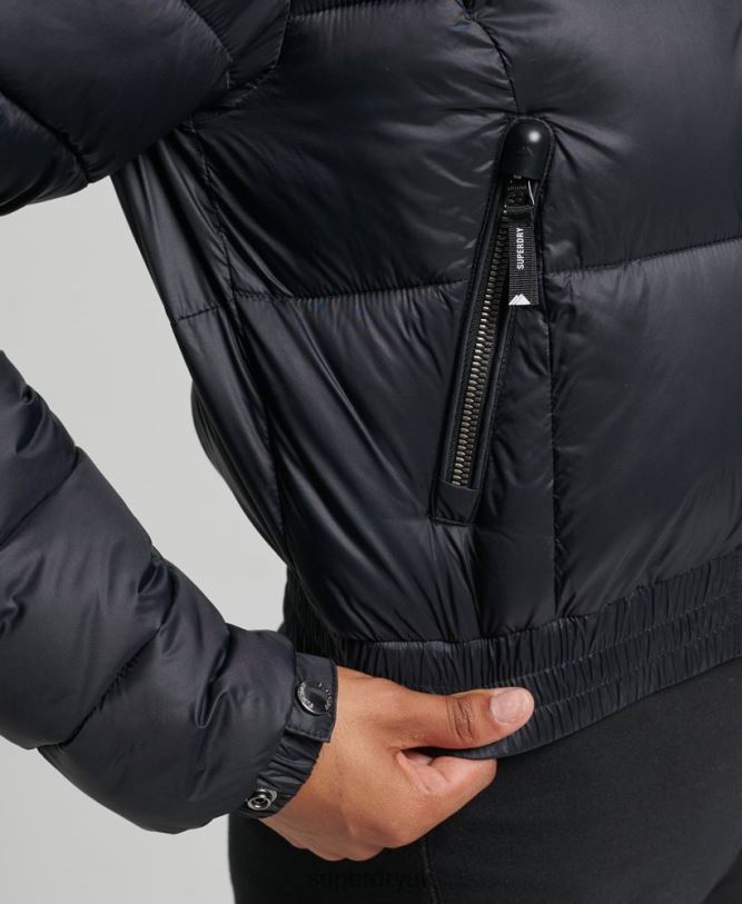 Fuji Cropped Hooded Jacket Women Black Clothing Superdry 66N8N3826