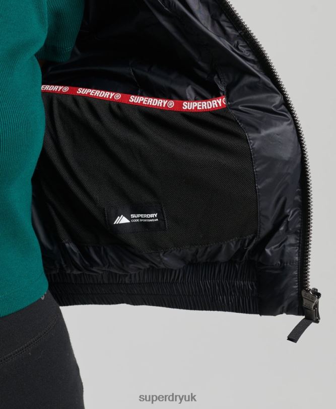 Fuji Cropped Hooded Jacket Women Black Clothing Superdry 66N8N3826