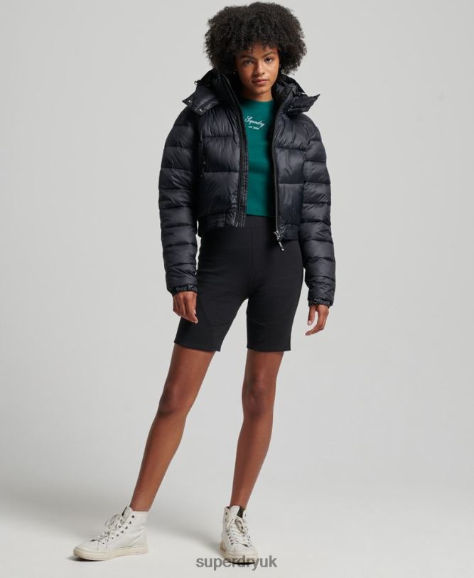 Fuji Cropped Hooded Jacket Women Black Clothing Superdry 66N8N3826