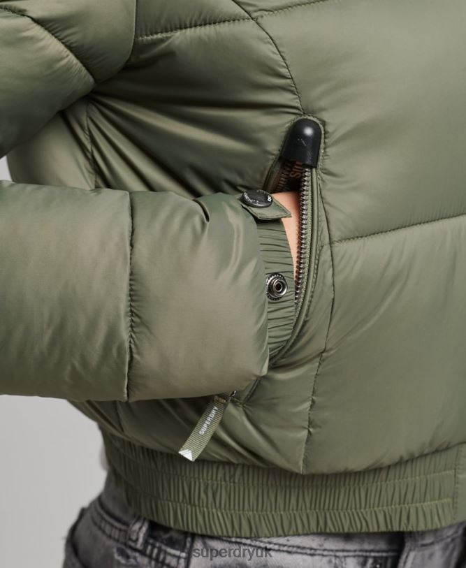 Fuji Cropped Hooded Jacket Women Green Clothing Superdry 66N8N3731