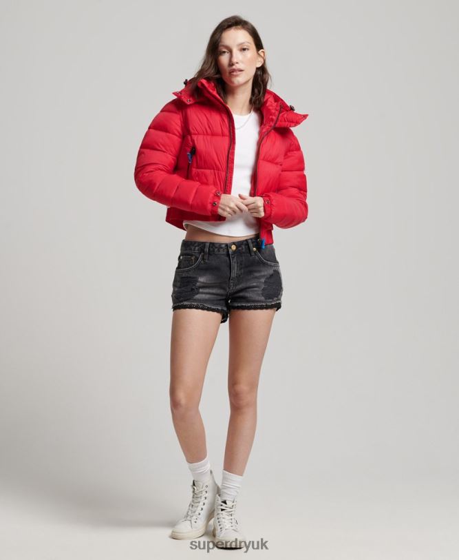 Fuji Cropped Hooded Jacket Women Red Clothing Superdry 66N8N5525