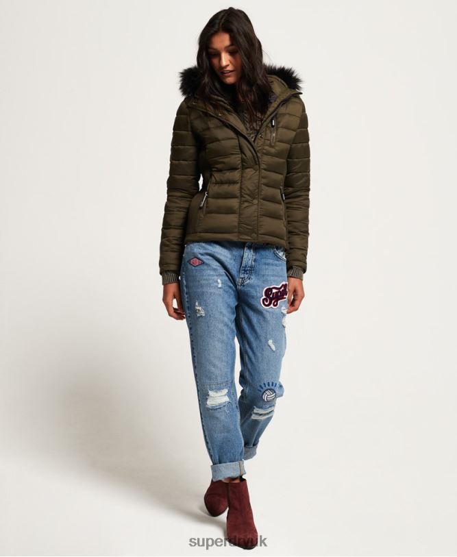 Fuji Slim Double Zip Hooded Jacket Women Khaki Clothing Superdry 66N8N3845