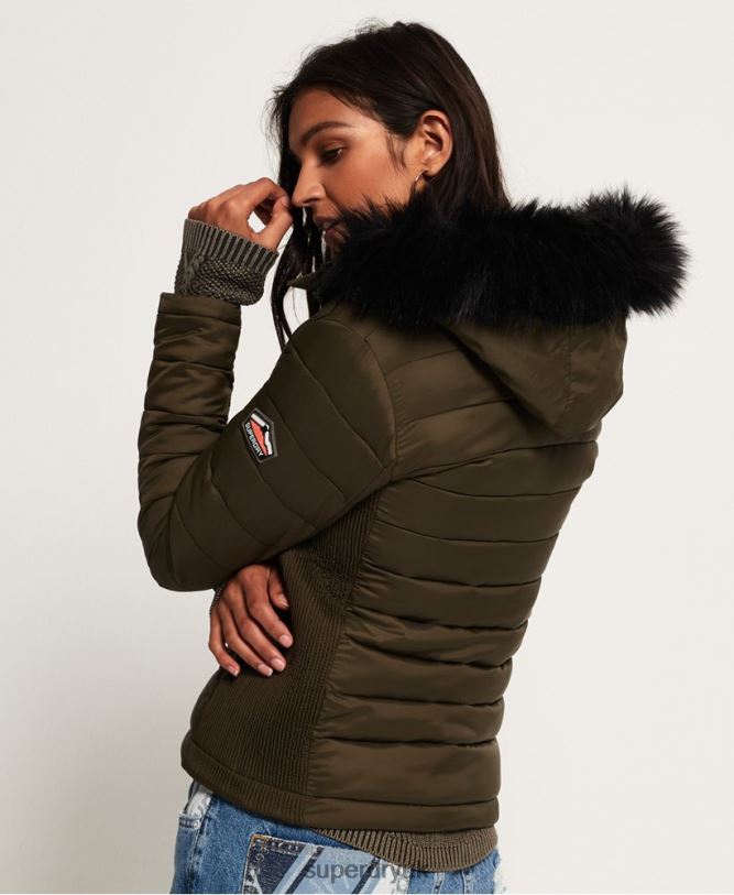 Fuji Slim Double Zip Hooded Jacket Women Khaki Clothing Superdry 66N8N3845