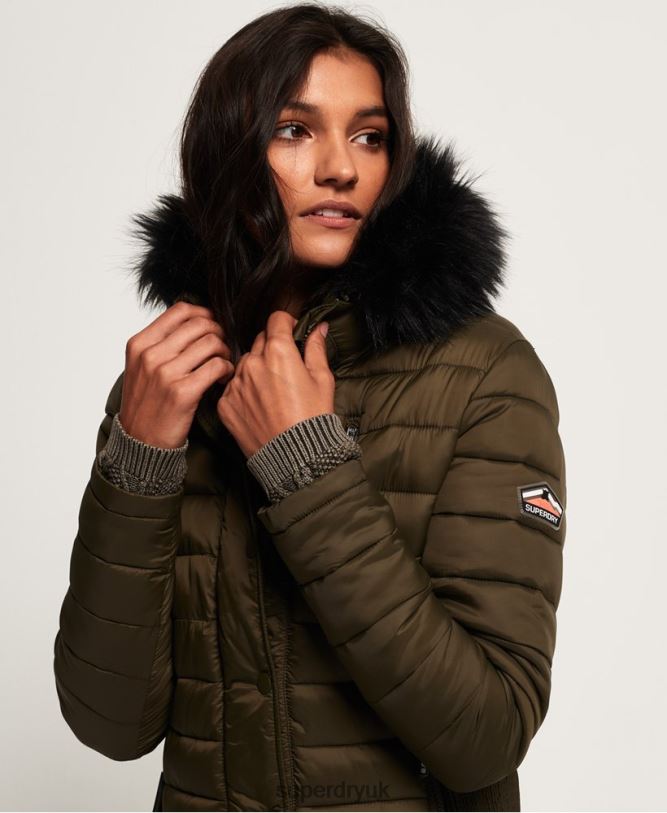 Fuji Slim Double Zip Hooded Jacket Women Khaki Clothing Superdry 66N8N3845