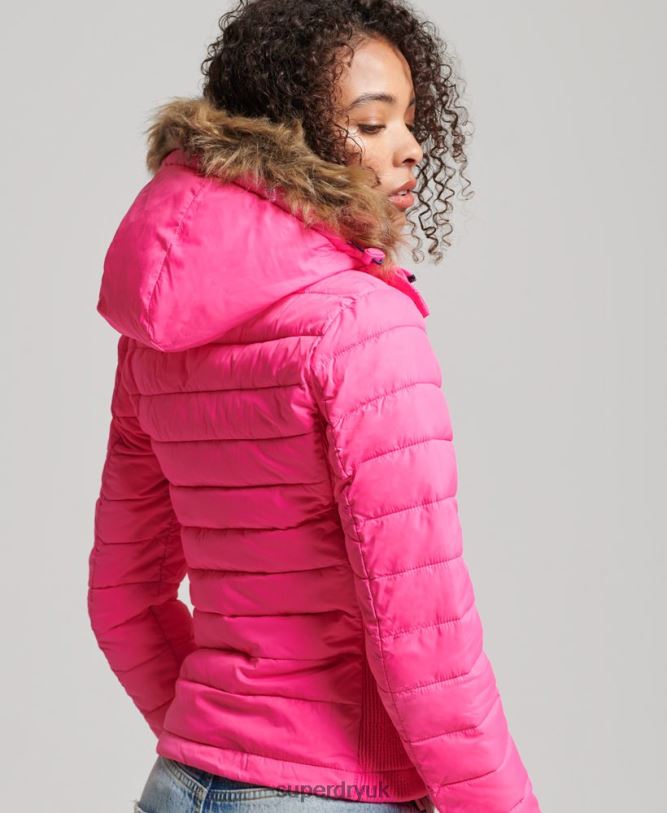 Fuji Slim Double Zip Hooded Jacket Women Pink Clothing Superdry 66N8N5720