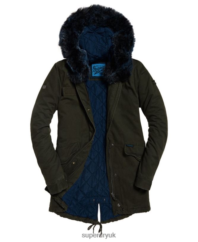 Hawk Coloured Faux Fur Parka Jacket Women Khaki Clothing Superdry 66N8N3862