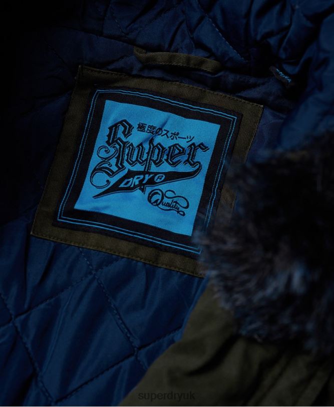 Hawk Coloured Faux Fur Parka Jacket Women Khaki Clothing Superdry 66N8N3862