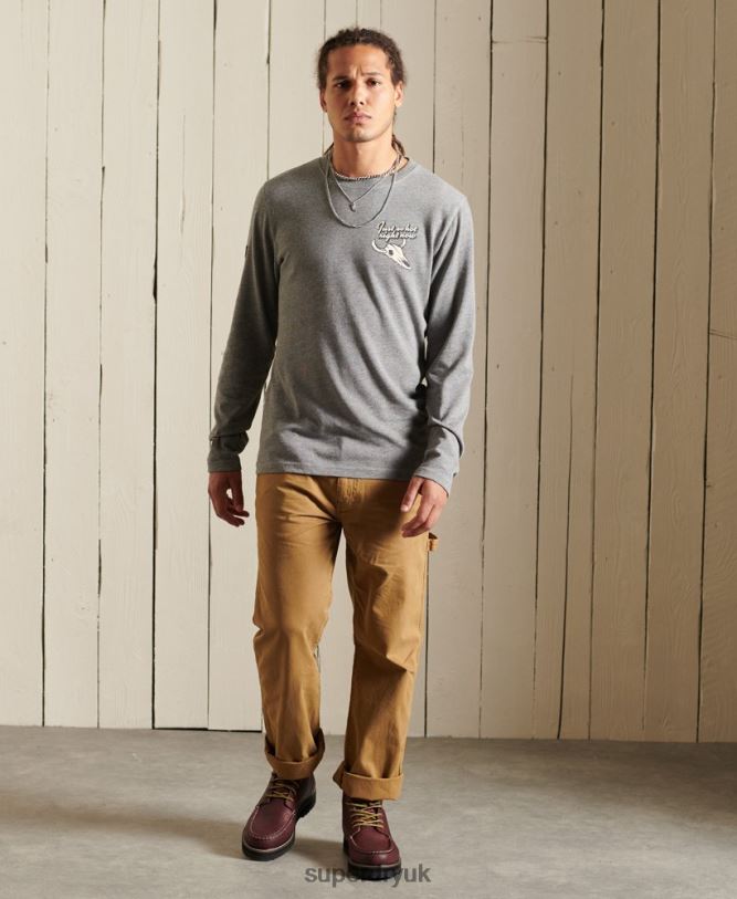 Heritage Mountain Long Sleeve Top Men Light Grey Clothing Superdry 66N8N6470