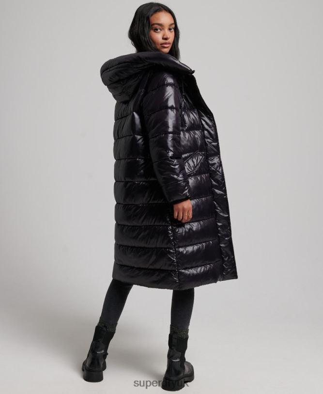 High Shine Longline Duvet Coat Women Black Clothing Superdry 66N8N5642
