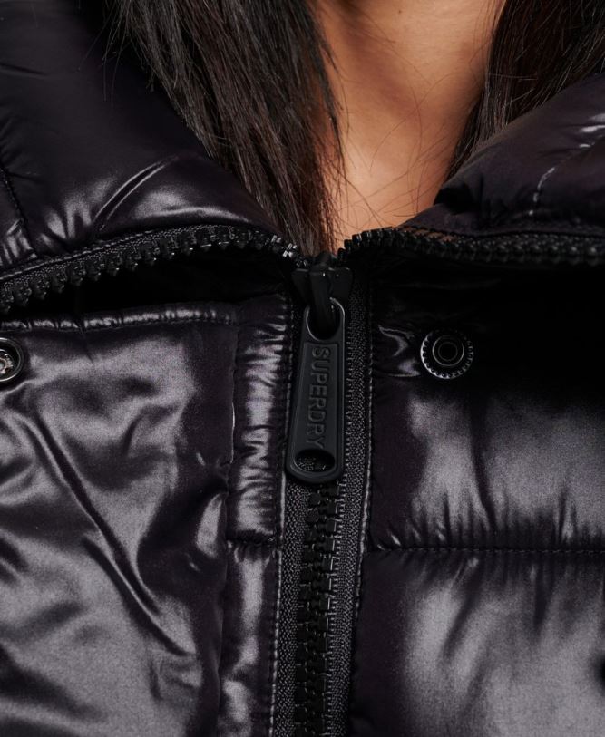High Shine Longline Duvet Coat Women Black Clothing Superdry 66N8N5642