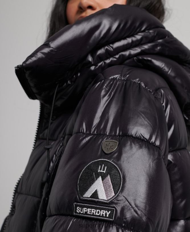 High Shine Longline Duvet Coat Women Black Clothing Superdry 66N8N5642