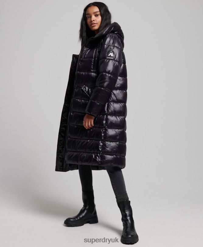 High Shine Longline Duvet Coat Women Black Clothing Superdry 66N8N5642