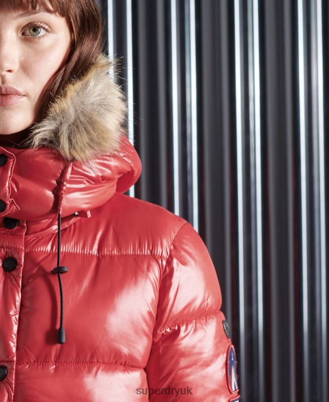 High Shine Toya Bomber Jacket Women Red Clothing Superdry 66N8N5739