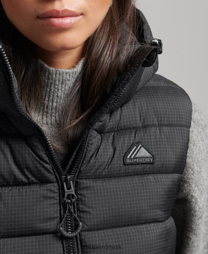 Hooded Classic Padded Gilet Women Black Clothing Superdry 66N8N3753