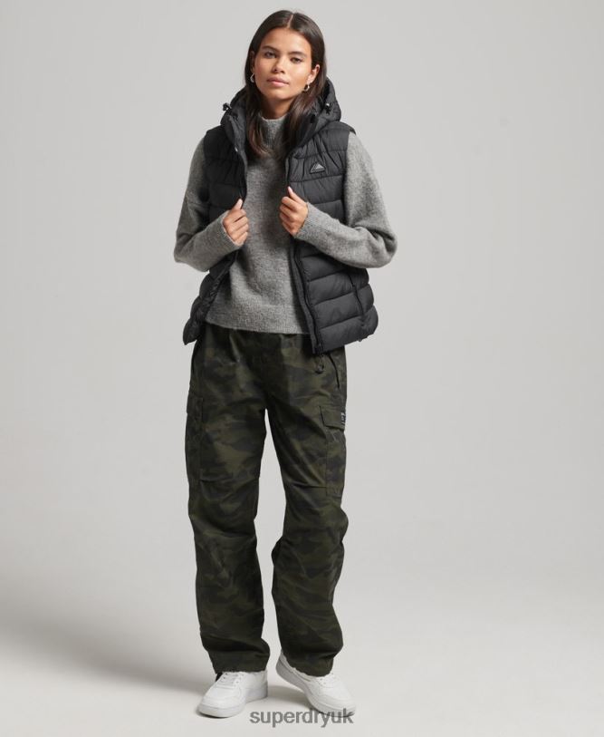 Hooded Classic Padded Gilet Women Black Clothing Superdry 66N8N3753