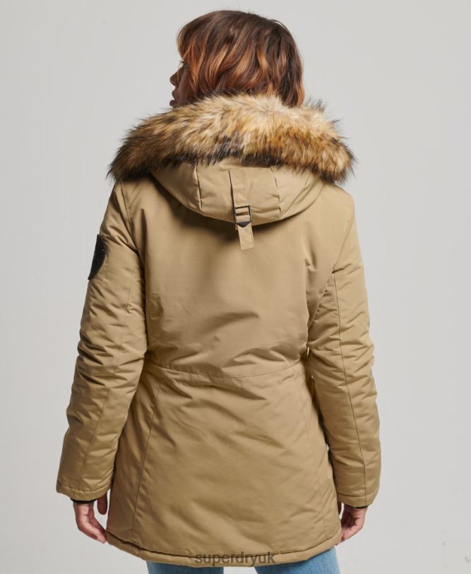 Hooded Everest Faux Fur Parka Coat Women Brown Clothing Superdry 66N8N3774