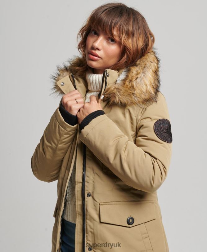 Hooded Everest Faux Fur Parka Coat Women Brown Clothing Superdry 66N8N3774