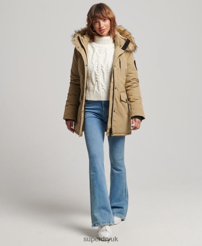 Hooded Everest Faux Fur Parka Coat Women Brown Clothing Superdry 66N8N3774