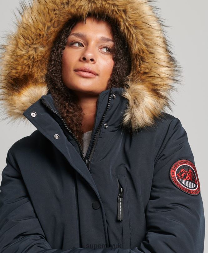 Hooded Everest Faux Fur Parka Coat Women Navy Clothing Superdry 66N8N3771