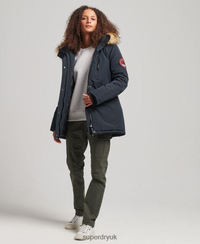 Hooded Everest Faux Fur Parka Coat Women Navy Clothing Superdry 66N8N3771