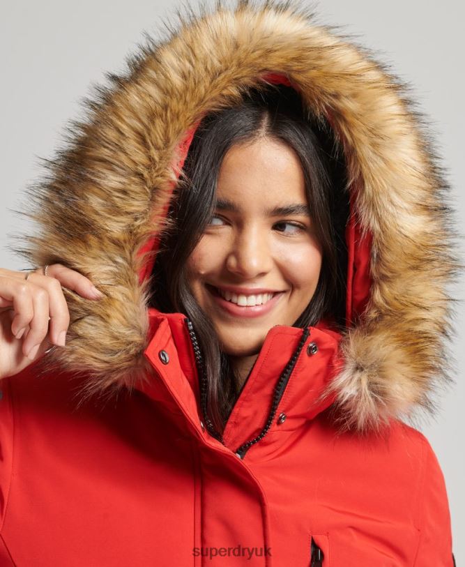 Hooded Everest Faux Fur Parka Coat Women Red Clothing Superdry 66N8N3772
