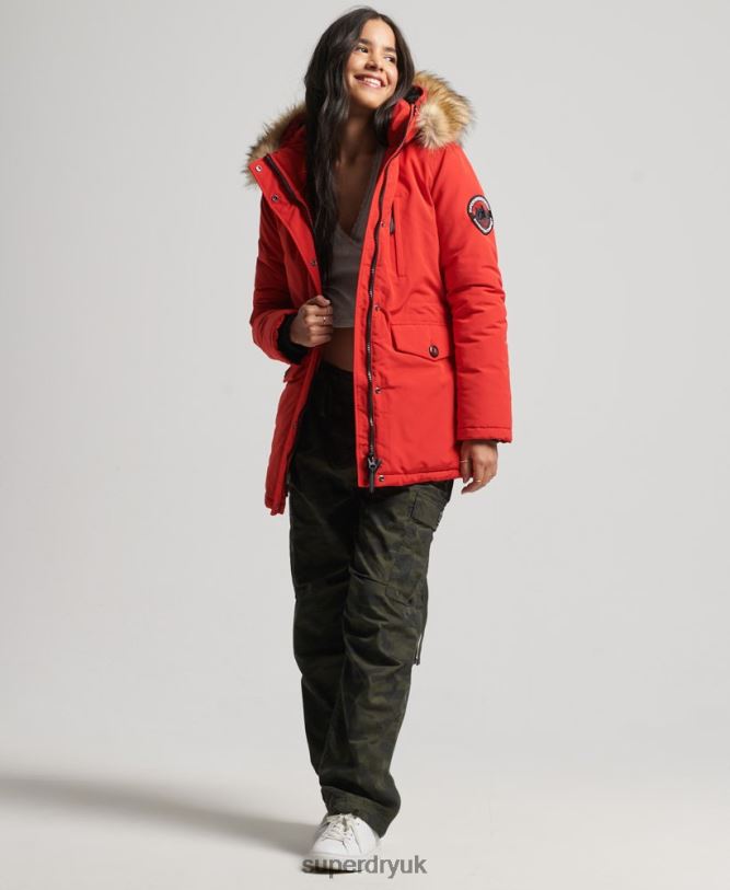 Hooded Everest Faux Fur Parka Coat Women Red Clothing Superdry 66N8N3772