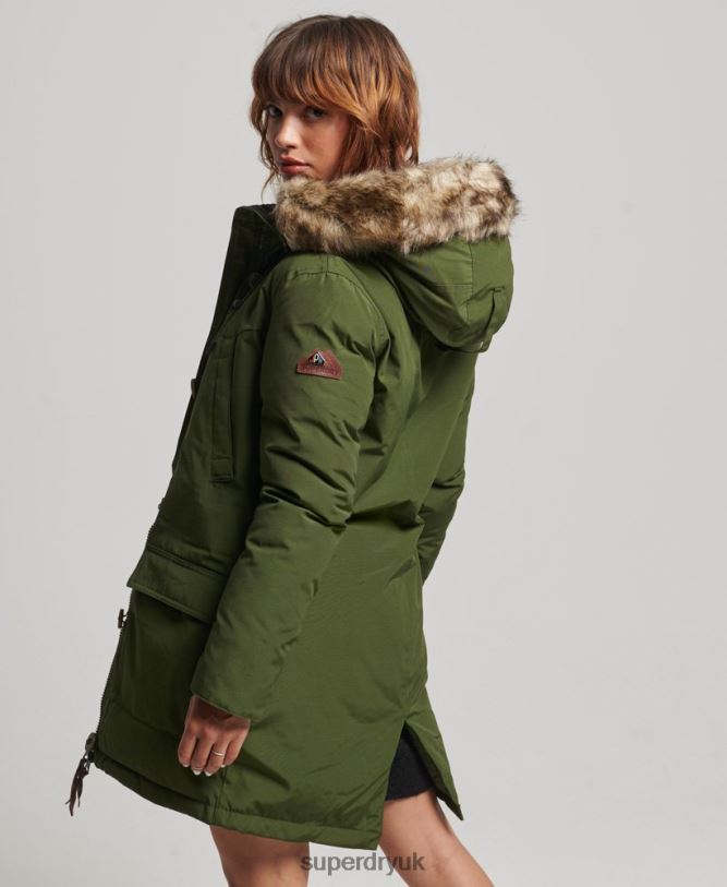 Hooded Faux Fur Down Parka Coat Women Green Clothing Superdry 66N8N3775