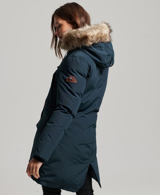 Hooded Faux Fur Down Parka Coat Women Navy Clothing Superdry 66N8N3727
