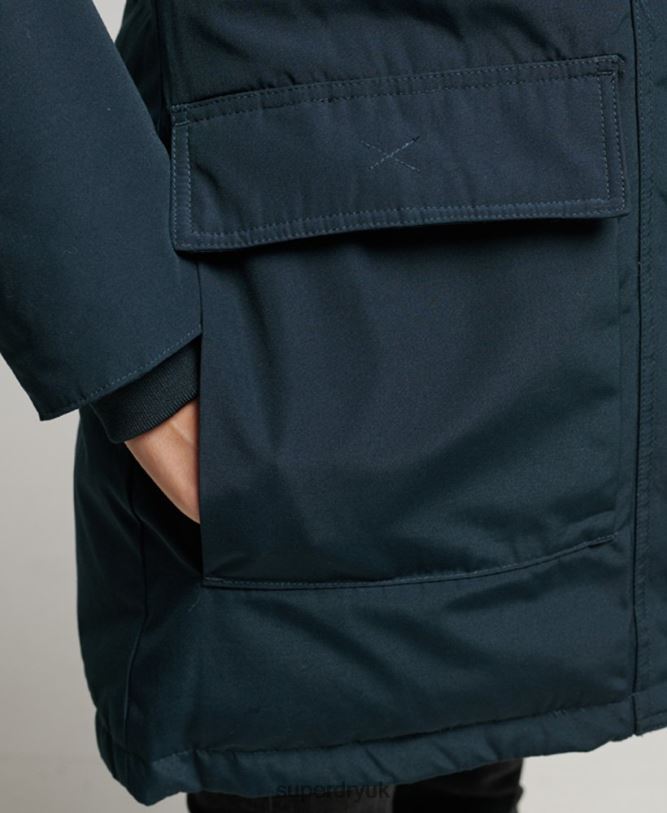 Hooded Faux Fur Down Parka Coat Women Navy Clothing Superdry 66N8N3727