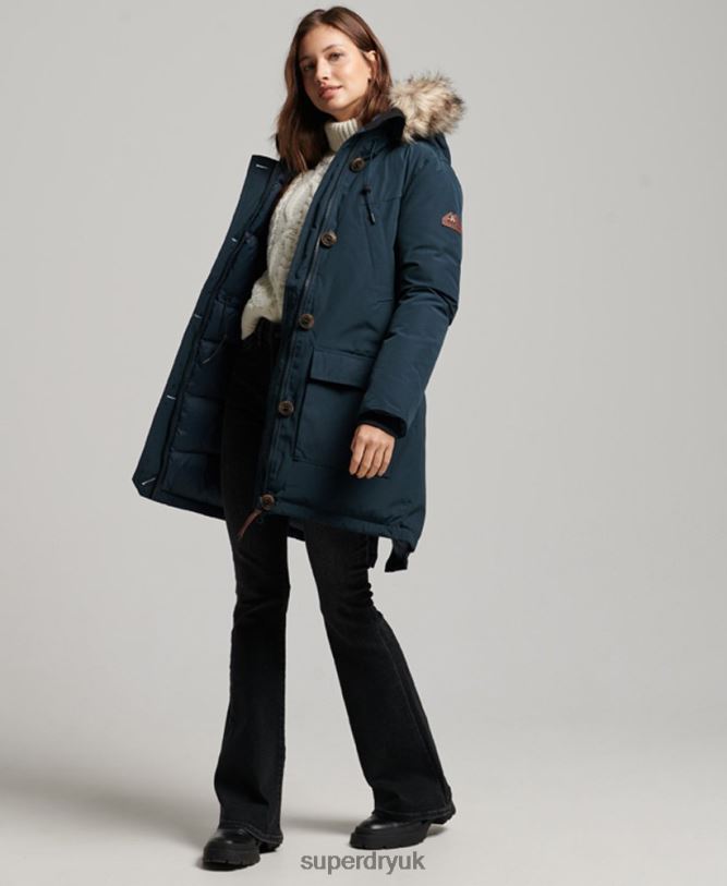 Hooded Faux Fur Down Parka Coat Women Navy Clothing Superdry 66N8N3727