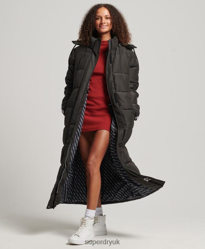 Hooded Longline Graphic Puffer Coat Women Black Clothing Superdry 66N8N5647