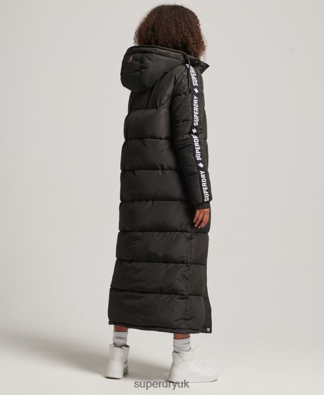 Hooded Longline Graphic Puffer Coat Women Black Clothing Superdry 66N8N5647
