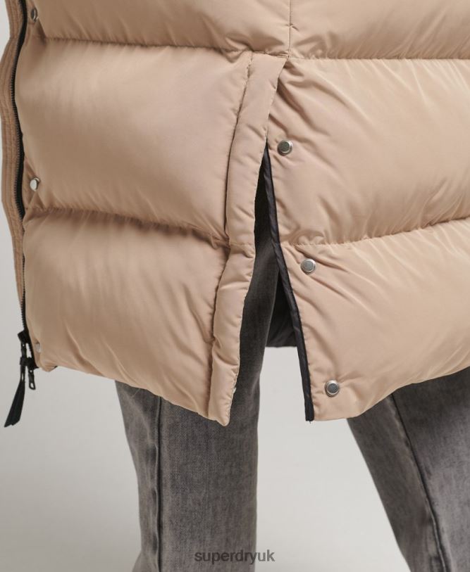 Hooded Longline Puffer Coat Women Beige Clothing Superdry 66N8N3595