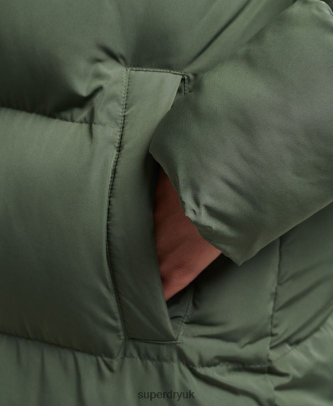 Hooded Longline Puffer Coat Women Green Clothing Superdry 66N8N3709