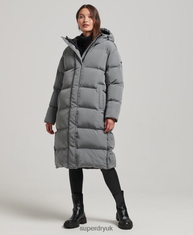 Hooded Longline Puffer Coat Women Grey Clothing Superdry 66N8N5503