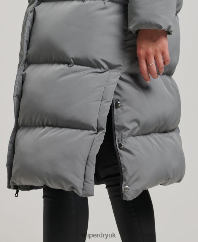 Hooded Longline Puffer Coat Women Grey Clothing Superdry 66N8N5503