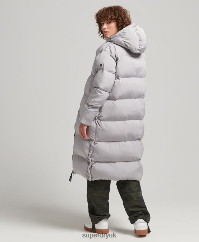 Hooded Longline Puffer Coat Women Light Grey Clothing Superdry 66N8N3743