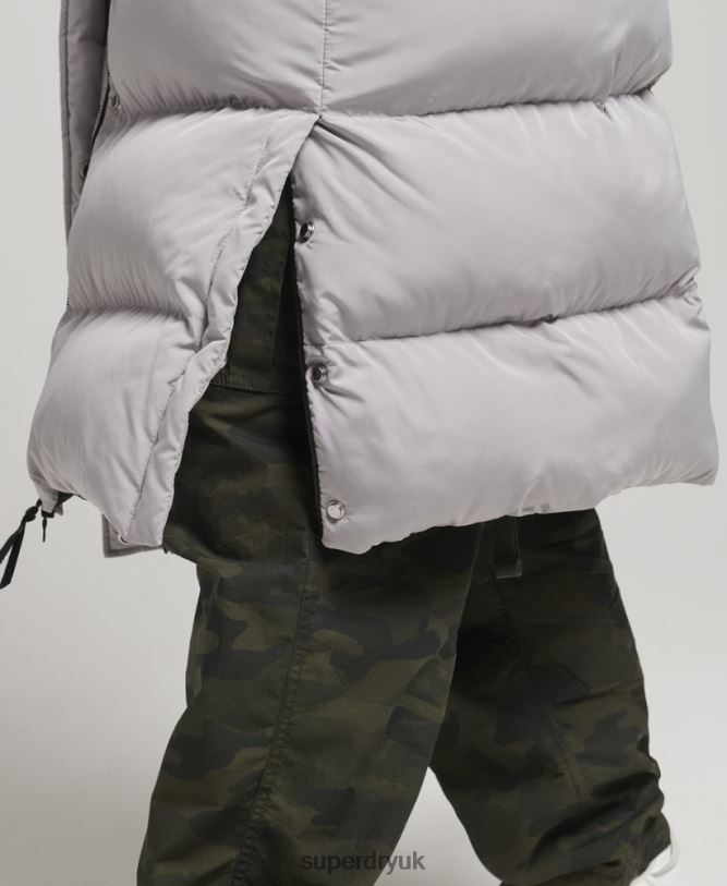 Hooded Longline Puffer Coat Women Light Grey Clothing Superdry 66N8N3743