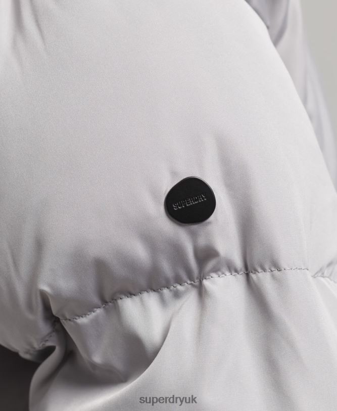 Hooded Longline Puffer Coat Women Light Grey Clothing Superdry 66N8N3743