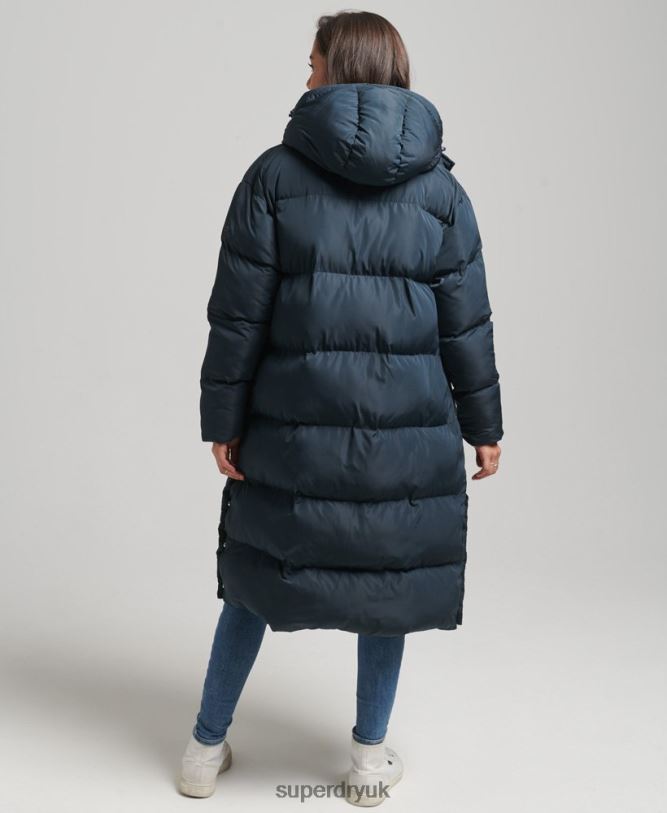 Hooded Longline Puffer Coat Women Navy Clothing Superdry 66N8N3744