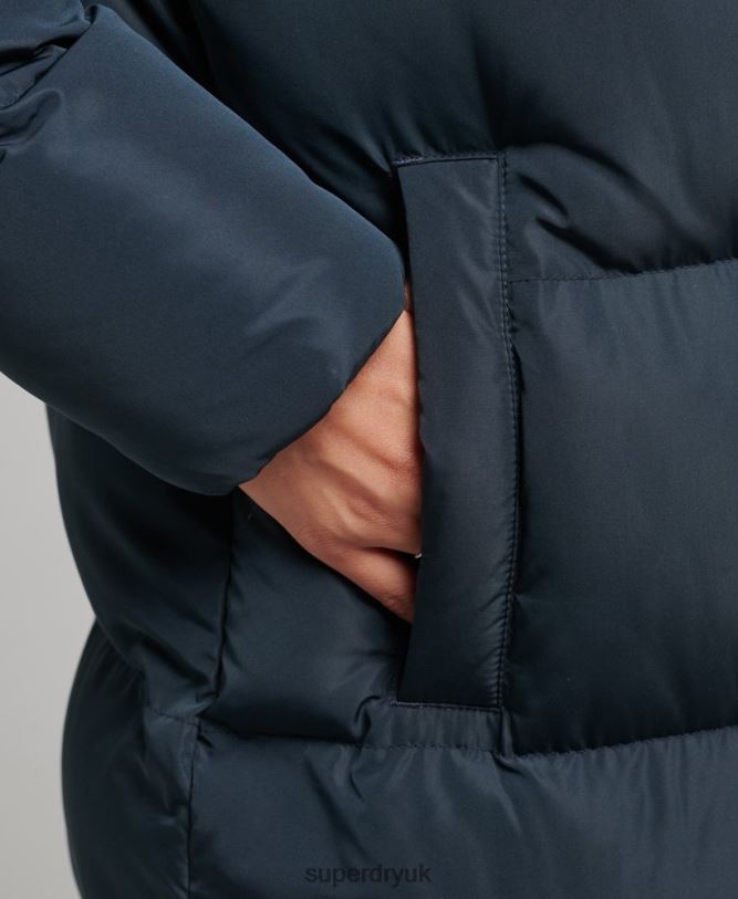 Hooded Longline Puffer Coat Women Navy Clothing Superdry 66N8N3744