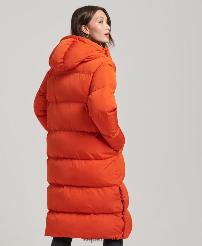 Hooded Longline Puffer Coat Women Orange Clothing Superdry 66N8N3710
