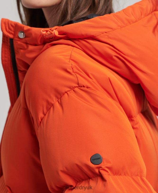 Hooded Longline Puffer Coat Women Orange Clothing Superdry 66N8N3710