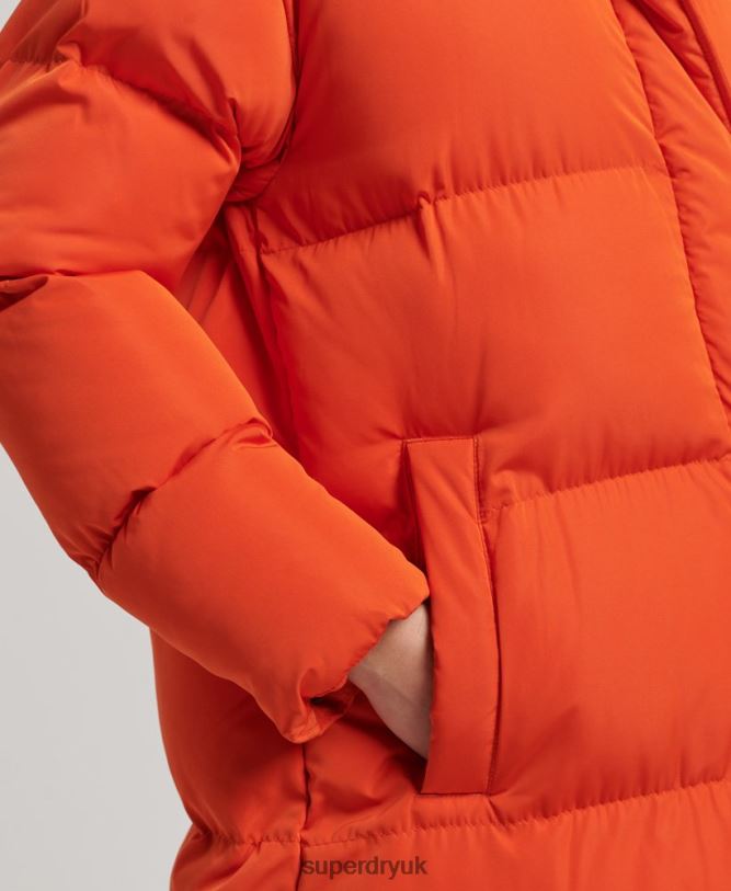 Hooded Longline Puffer Coat Women Orange Clothing Superdry 66N8N3710