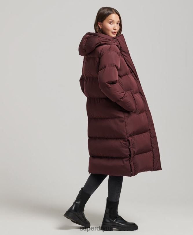 Hooded Longline Puffer Coat Women Red Clothing Superdry 66N8N3765